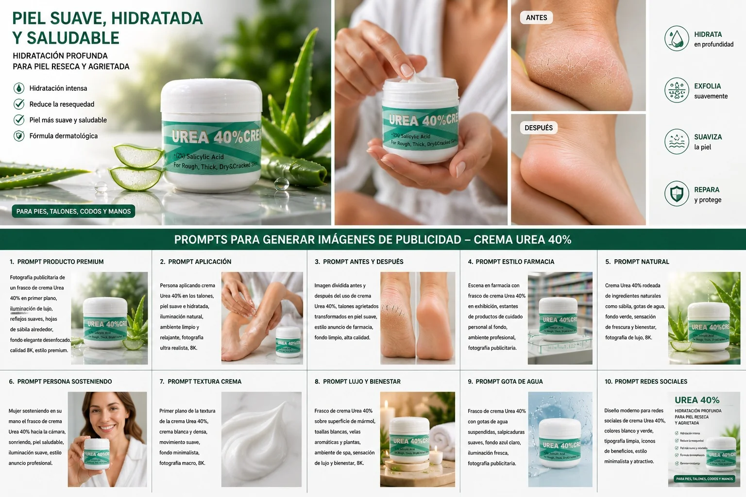 Antes y después crema urea 40% en talones agrietados — resultados reales Colombia
