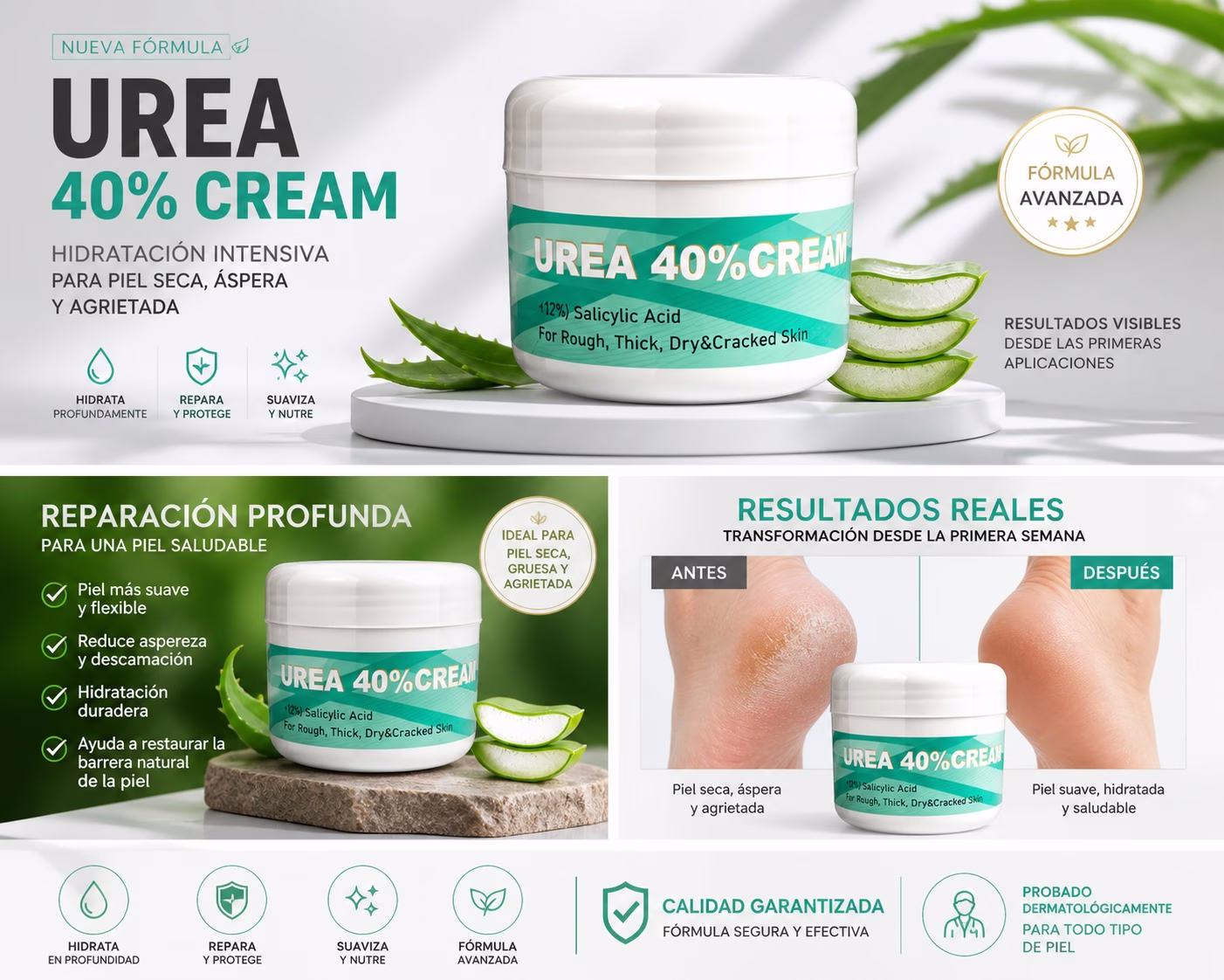 Resultado crema urea 40% después — piel suave, hidratada y sin grietas con Protepiel